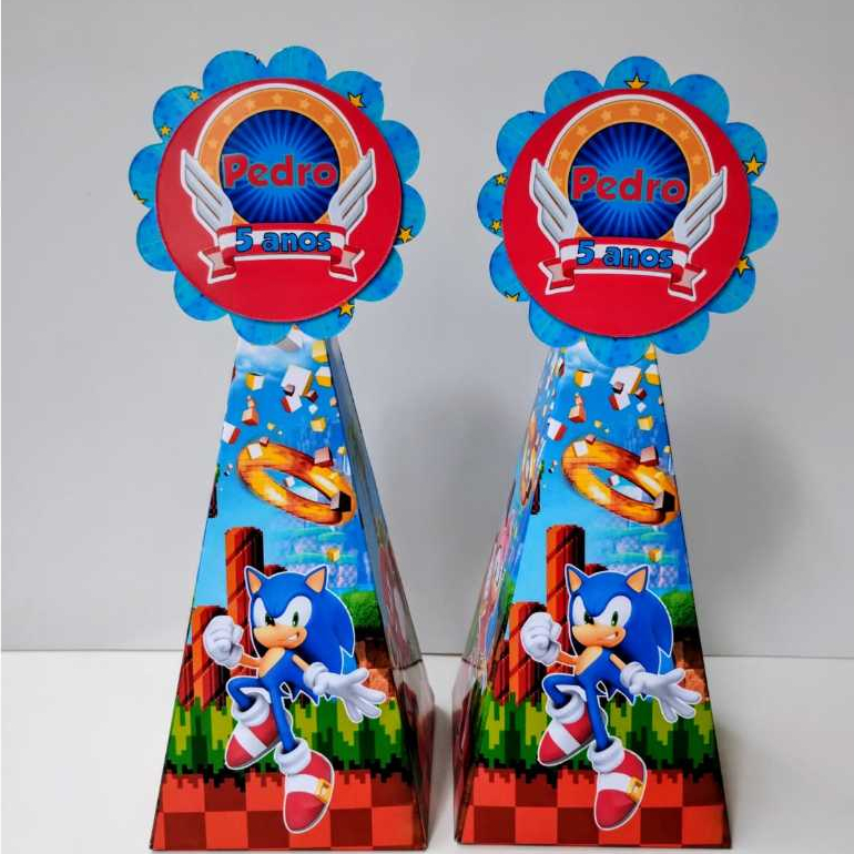 Kit Caixas Pirâmide Sonic Personalizada - Lembrancinha caixinhas para aniversário - PEGUE E MONTE