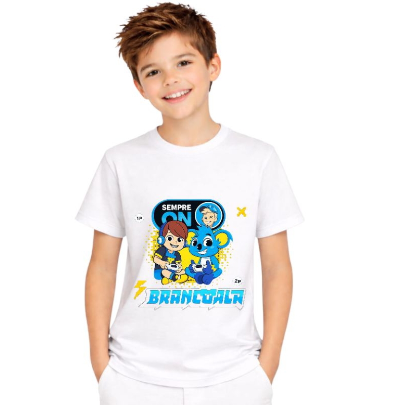 Camiseta Infantil  Brancoala jogos  menino desenho  100%Algodao crianças juvenil  2 ao 14