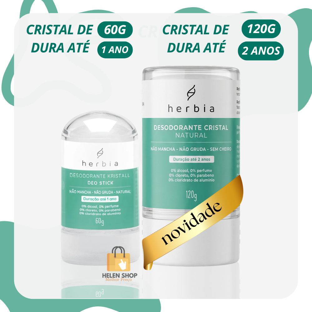 Desodorante Cristal Stick Herbia Natural Vegano e Sem Alumínio cheiro Kristall axila