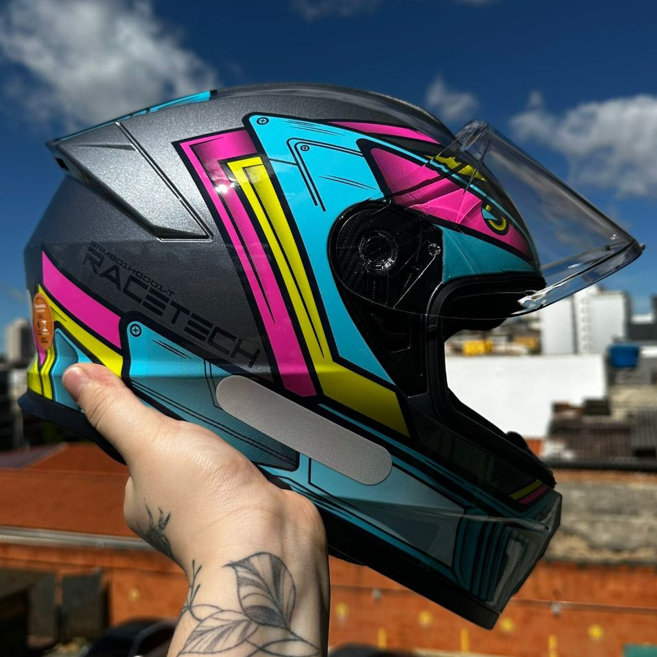 CAPACETE RACE TECH ORIGINAL BARATO HIT ANDROID VARIAS CORES MOTOBOY + VISEIRA CRISTAL BAVETE