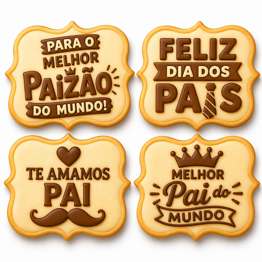 Kit 4 Cortadores e Marcadores Peças Biscoito Dia Dos Pais Retangular Modelo 2