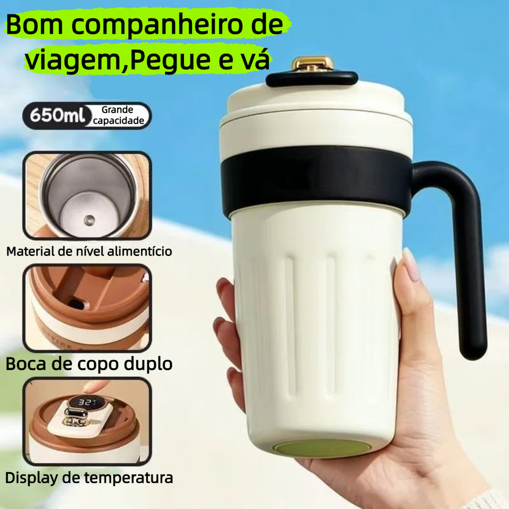 Copo térmico inteligente para café, com display de temperatura, grande capacidade de 650ml, à prova de vazamentos,