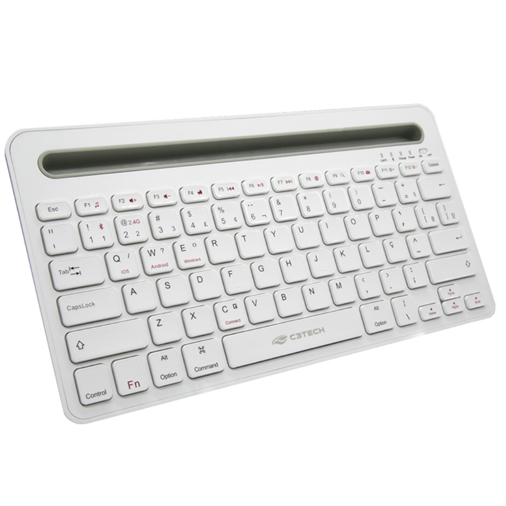 Teclado Bluetooth Wireless Sem Fio Slot para Tablet Ipad Smartphone Qwerty Recarregável USB-C