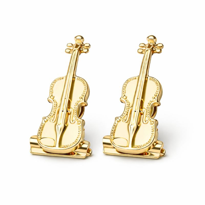 Prendedor de partitura luxo  modelo Mini violino dourado minimalista 2 unidades.