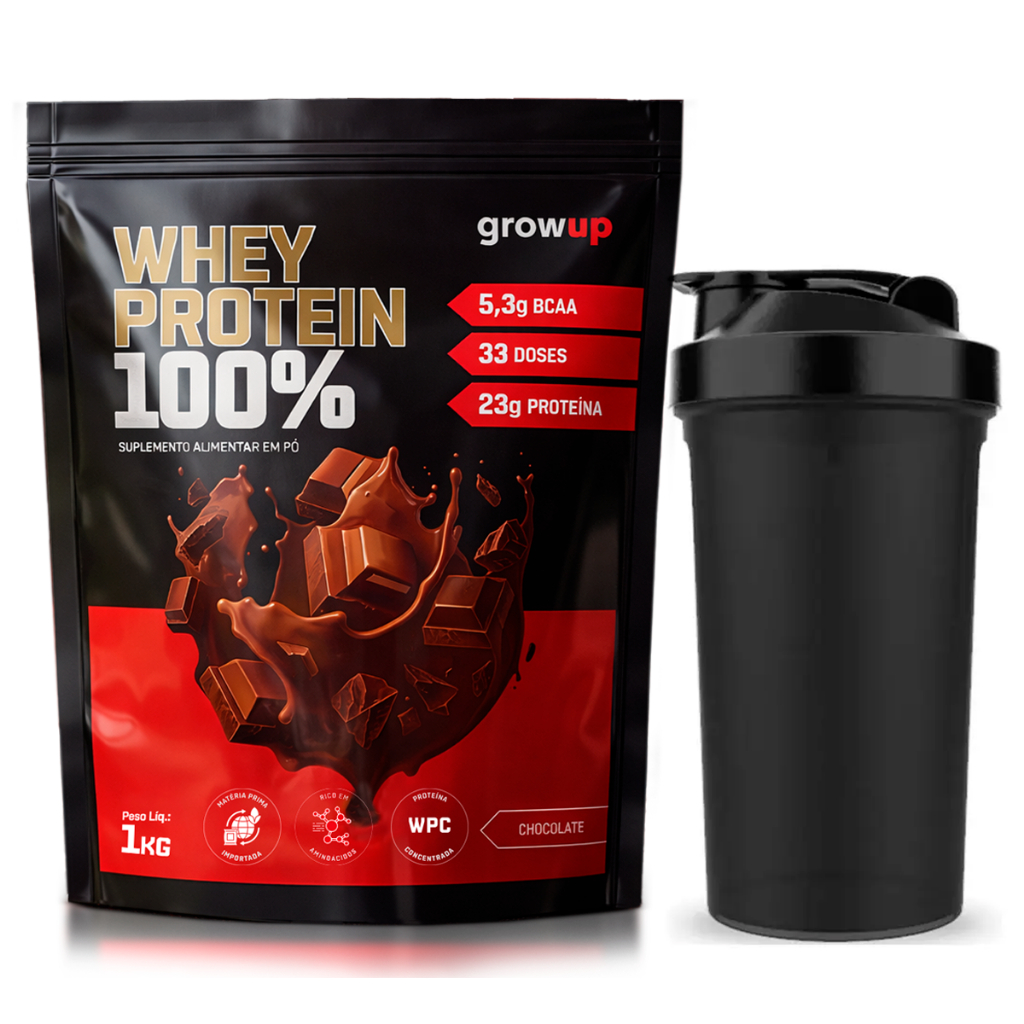 Whey Protein Concentrado Refil 1kg Growup + Coqueteleira - 100% Whey Rende 33 doses - WPC - Proteína …