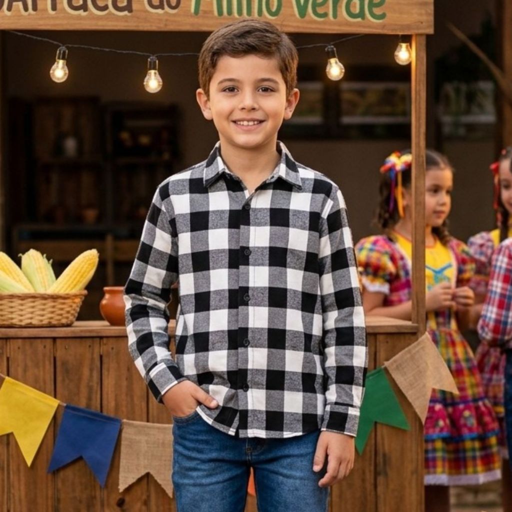 Camisa Quadriculada Infantil Flanela Menino Blusa Manga Longa Festa Junina Camisa Infantil Masculina