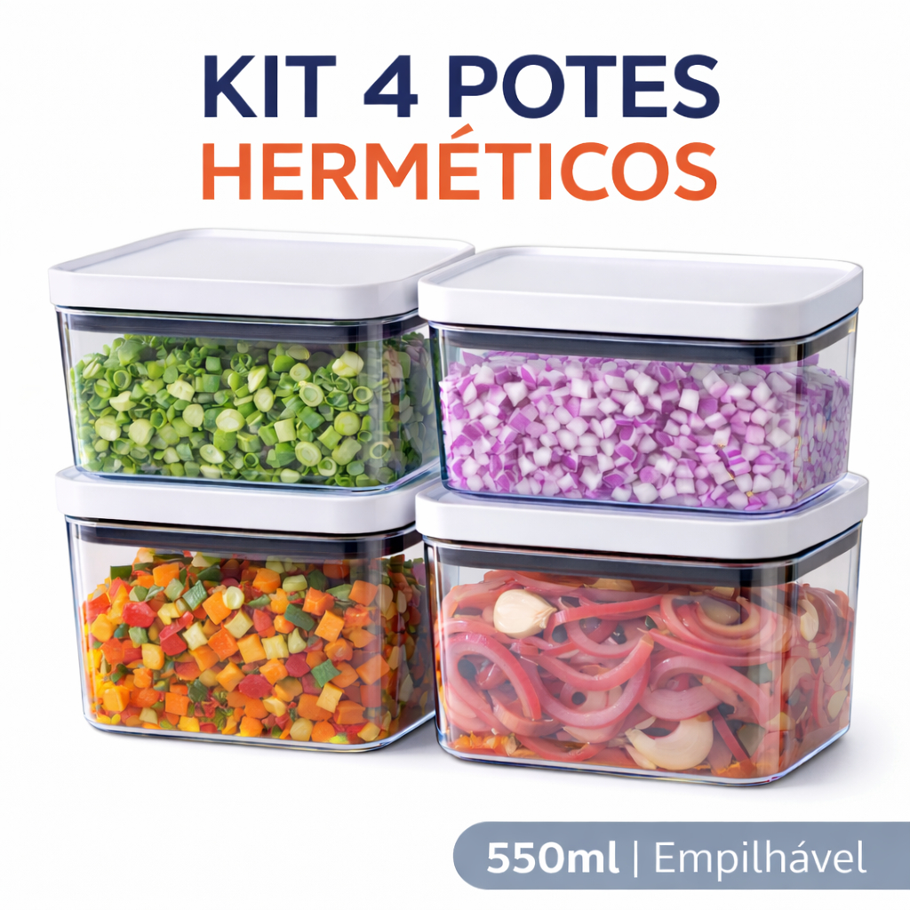 Pote Hermético 550ml Organizador de Geladeira Transparente Tampa Vedação Porta Mantimentos
