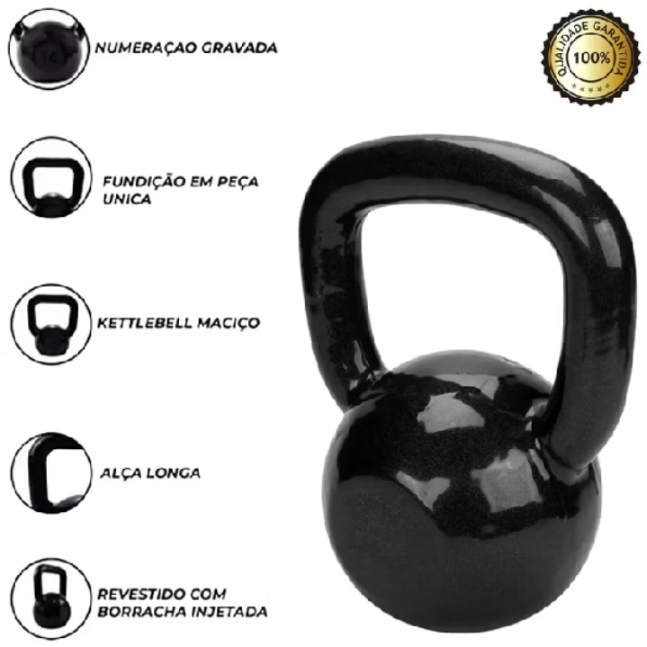 Kettlebell 10kg em Ferro Fundido emborrachado Crossfit Treinamento Funcional 10kg na cor preta