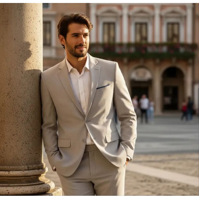 Terno Slim Masculino Completo Slim Microfibra Mescla (Paletó+Calça)