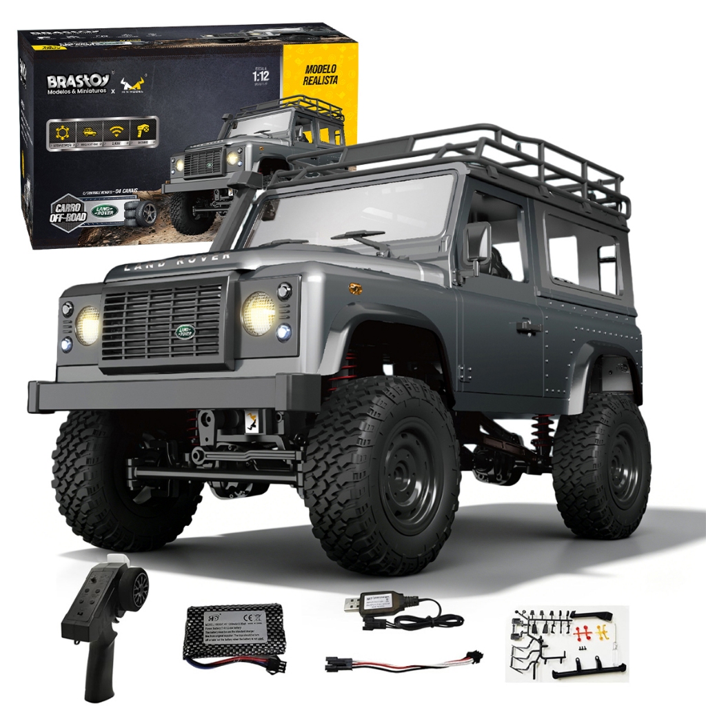 Carrinho de Controle Remoto 4x4 Off-Road Land Rover Defender 1:12 Brinquedo RC com Luz e Som