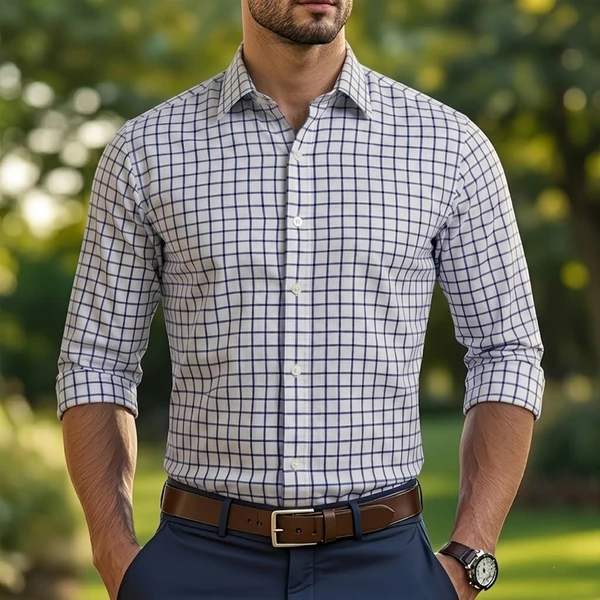 Camisa social manga longa Xadrez Casual De Boa Qualidade Slim Fit Com Elastano