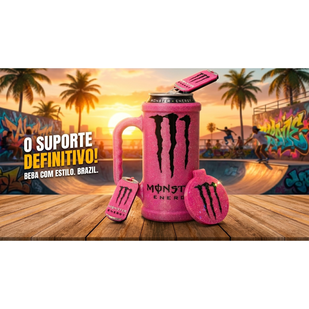 Caneca Porta Lata Energético com Tampa + Abridor Integrado – Estilo Monster, Copo térmico com tampa