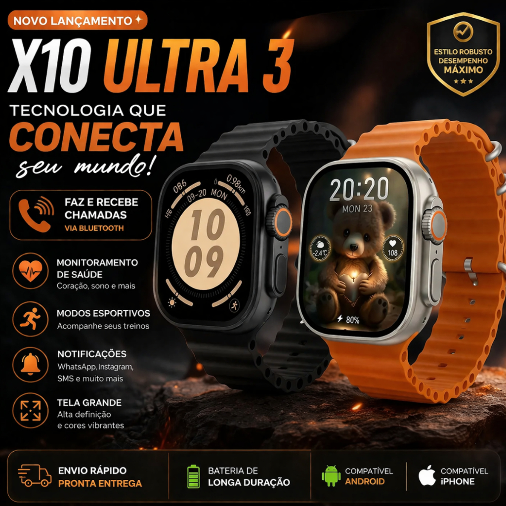 Smartwatch X10 Ultra 3 Tela 49mm Bluetooth Chamadas Wearfit Android iOS