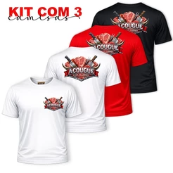 Kit com 3 Camisas Camisetas Masculinas Uniforme Profissional AÇOUGUE Açougueiro Casa de Carnes Dry Fit Confortável Leve