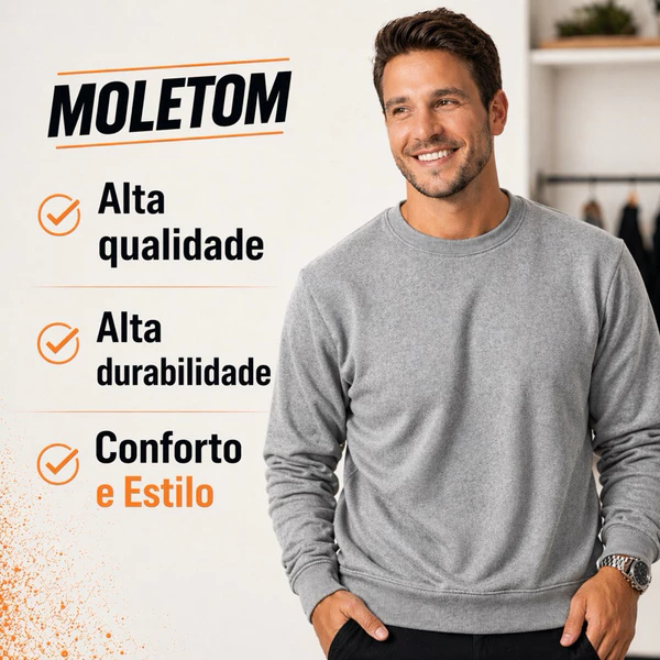 Moletom Gola Redonda Blusa De Frio Básico Careca Casaco Feminino Masculino Flanelado Liso Algodão