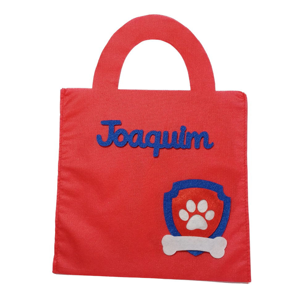 Sacolinhas Personalizadas TNT com nome criança Patrulha Canina lembrancinhas de festa de aniversario 22cmX22cm
