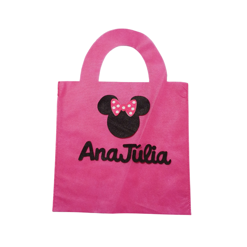 Sacolinhas Personalizadas TNT com nome criança Minnie rosa pink lembrancinhas de festa de aniversario 22cmX22cm
