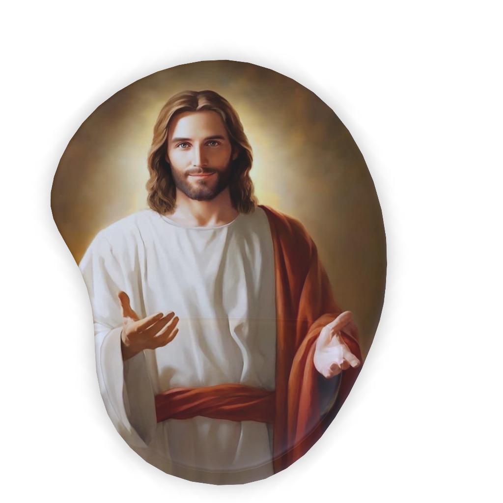 Mousepad Com Apoio de Pulso, Jesus Retrato, Acessório Informática Computador