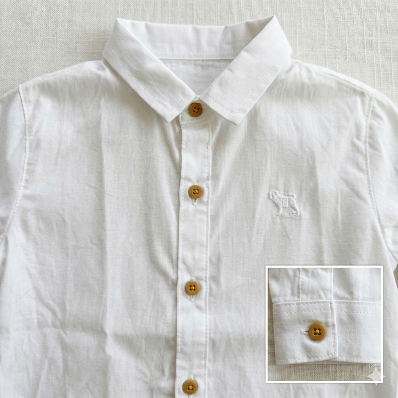 Camisa Bebê Menino Charpey Branca Social Manga Longa Botões Madeira