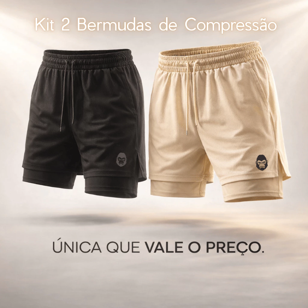 Kit 2 Bermudas Kong 2 em 1 Sports Para Academia Masculina