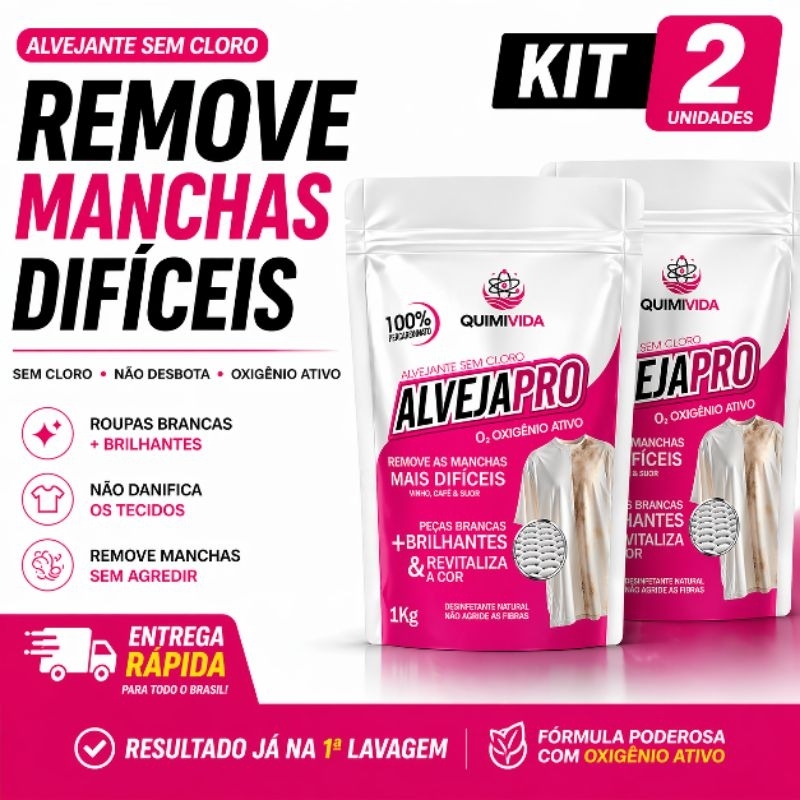 Kit 2 kg Percarbonato de Sódio Alvejapro Tira Manchas Roupas Brancas e Coloridas Sem Cloro