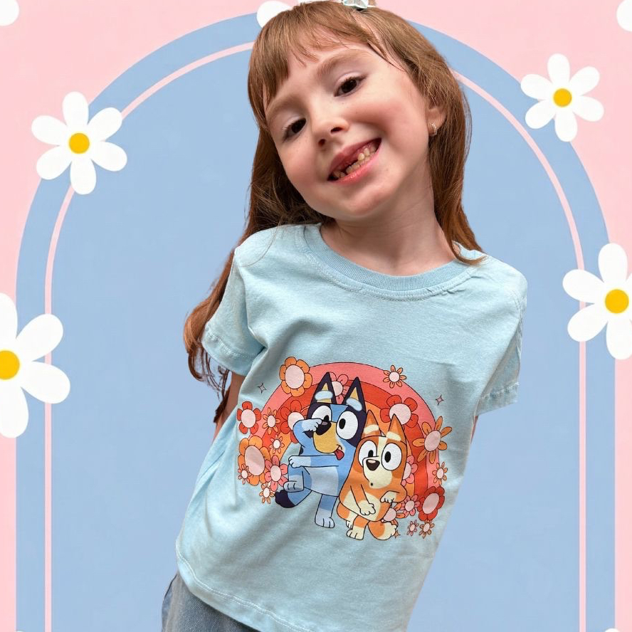 Camiseta Infantil Cachorrinho Azul Divertido 100% Algodão Estampada Confortável Roupa Criança Menino Menina