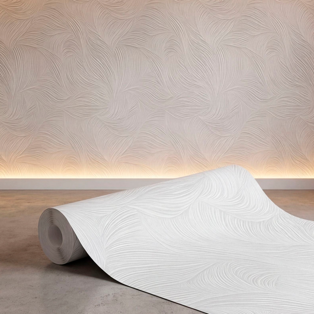 Papel de Parede Adesivo Vinílico Cimento Queimado Off-White Moderno Para Sala Hall