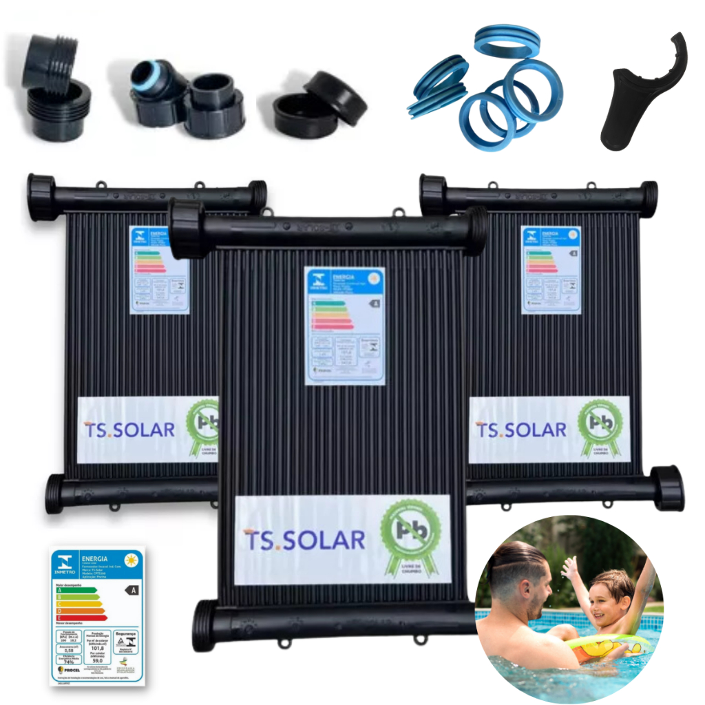 Kit 6 Placas Solar 2m TS Solar União Rosca – Aquece Piscina 5.000L Inmetro