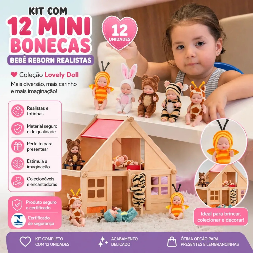 Kit Completo 12/11/10/9/8/7/6/5/4/3/2/ Mini Baby Doll Reborn Com Fantasia E Movimentos Mini babys 11 cm fofas