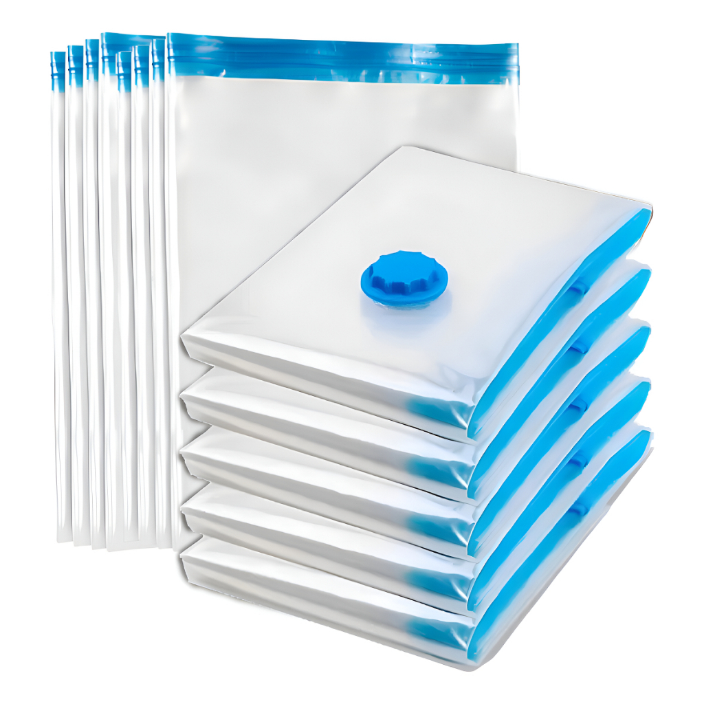 Kit 10 Sacos A Vácuo Roupa Com Bomba Edredon Guarda Roupa Cobertor Casaco