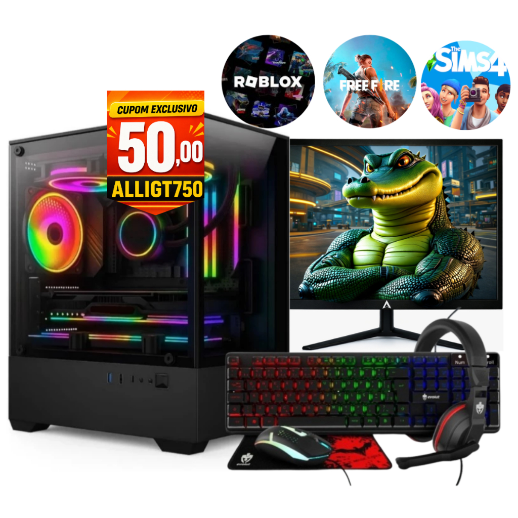 Computador Completo Intel i7 GTX 750 RAM 16GB DDR3 SSD 480GB Monitor Kit Gamer