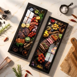 Kit 2 Quadros Decorativos 18x45 cm Churrasco Brasileiro Área Gourmet Moldura Vidro Varanda BBQ
