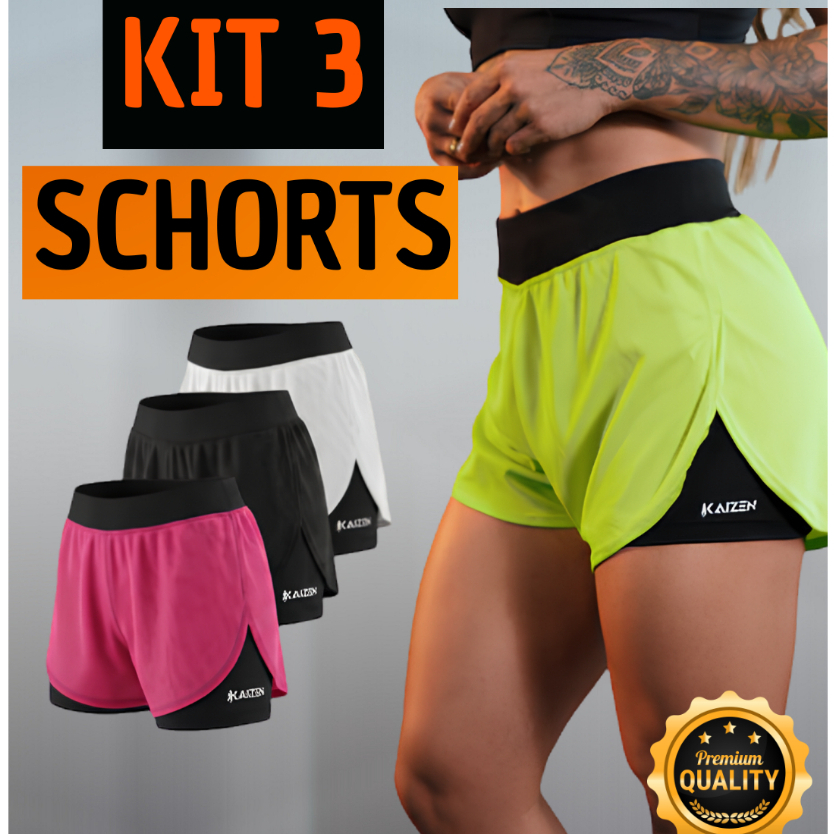 KITE Shorts compressão 2em1 feminino para academia, caminhadas, corrida, treino, praia, beach Kaizen