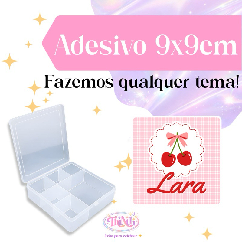 Adesivos para caixa organizadora 11x11 - TODOS OS TEMAS - lembrancinha caixa 6 divisórias para doces