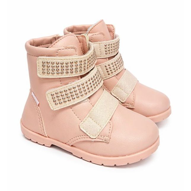 Bota Coturno Infantil Menina Tachas Velcro Pampili 141074 Rosa Novo