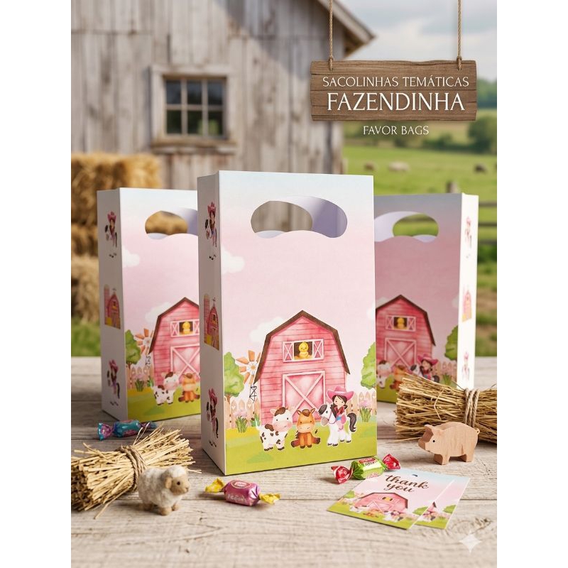 30 Sacolinhas Personalizadas tema Fazendinha Personalizadas para lembrancinhas festas temáticas Pegue e monte