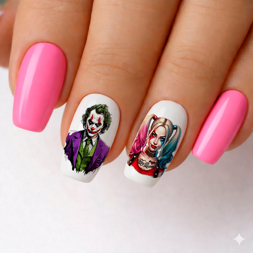 12 peliculas de unha CORINGA ARLEQUINA decoração de unha 01
