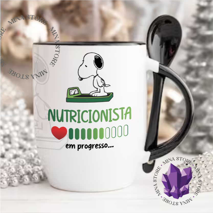 Caneca Nutricionista Linha Snoopy Profissões Nutrição Estudante