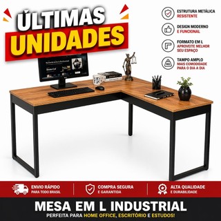 Escrivaninha Em L Mesa De Canto Lamina Com Preto Estilo Industrial  Para Home Office E Escritório
