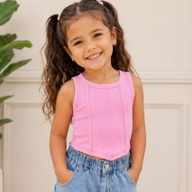 Regata Infantil Canelado Com Gola redonda -Moda-Bloguerinha
