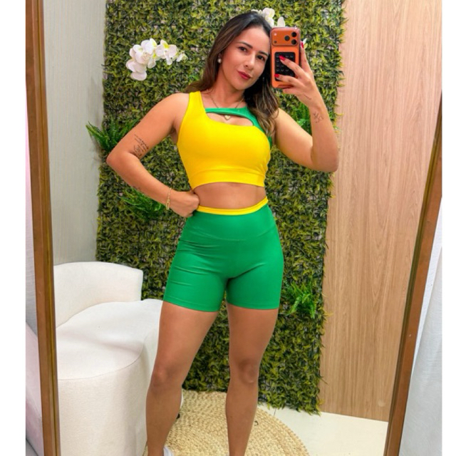Conjunto Fitness Feminino. Academia Short + Top Alta Sustentação Moda Fitness