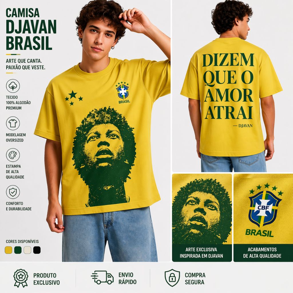Camiseta Djavan Temática Copa Do Mundo Unissex Camisa Masculina Brasil Envio Imediato T-Shirt Feminina