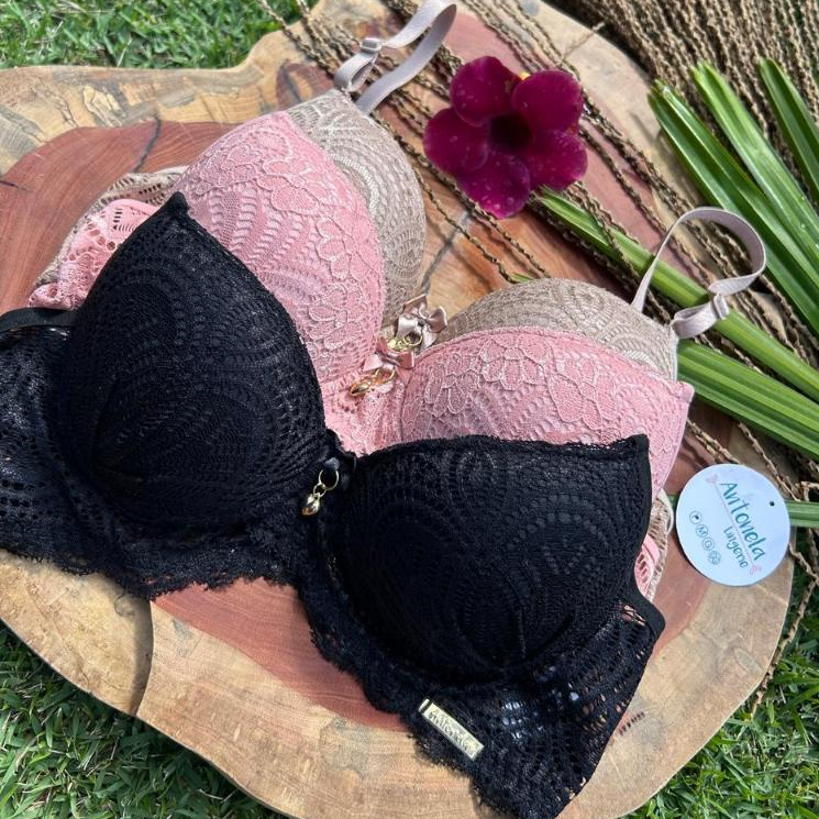 KIT COM 3 Sutiãs de bojo soutien rendado com pingente sutia de bojo sutiã de renda Moda Intima AD