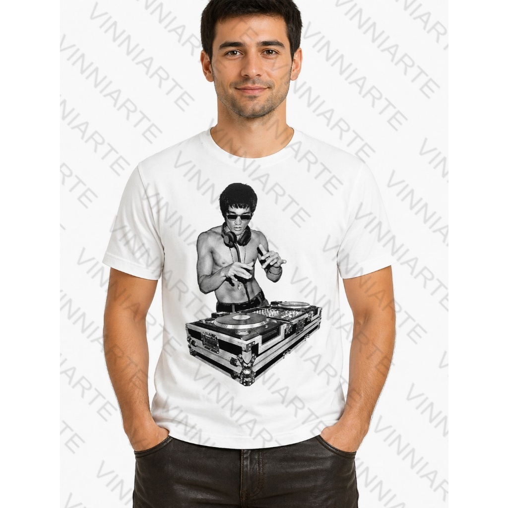 Camiseta masculina Famosos Bruce Lee Kub Fu DJ Music
