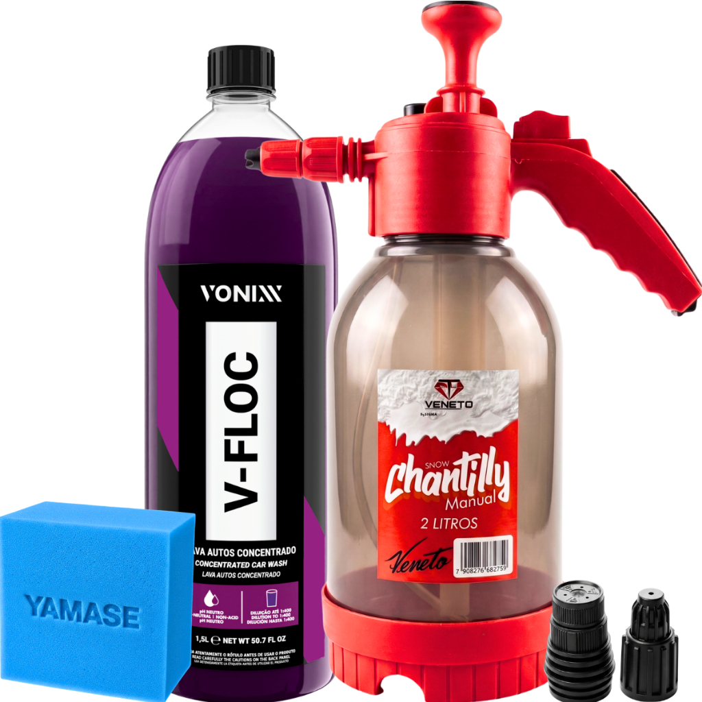 Kit Snow Foam Chantilly Manual Automotivo Lava Autos V-floc 1,5L