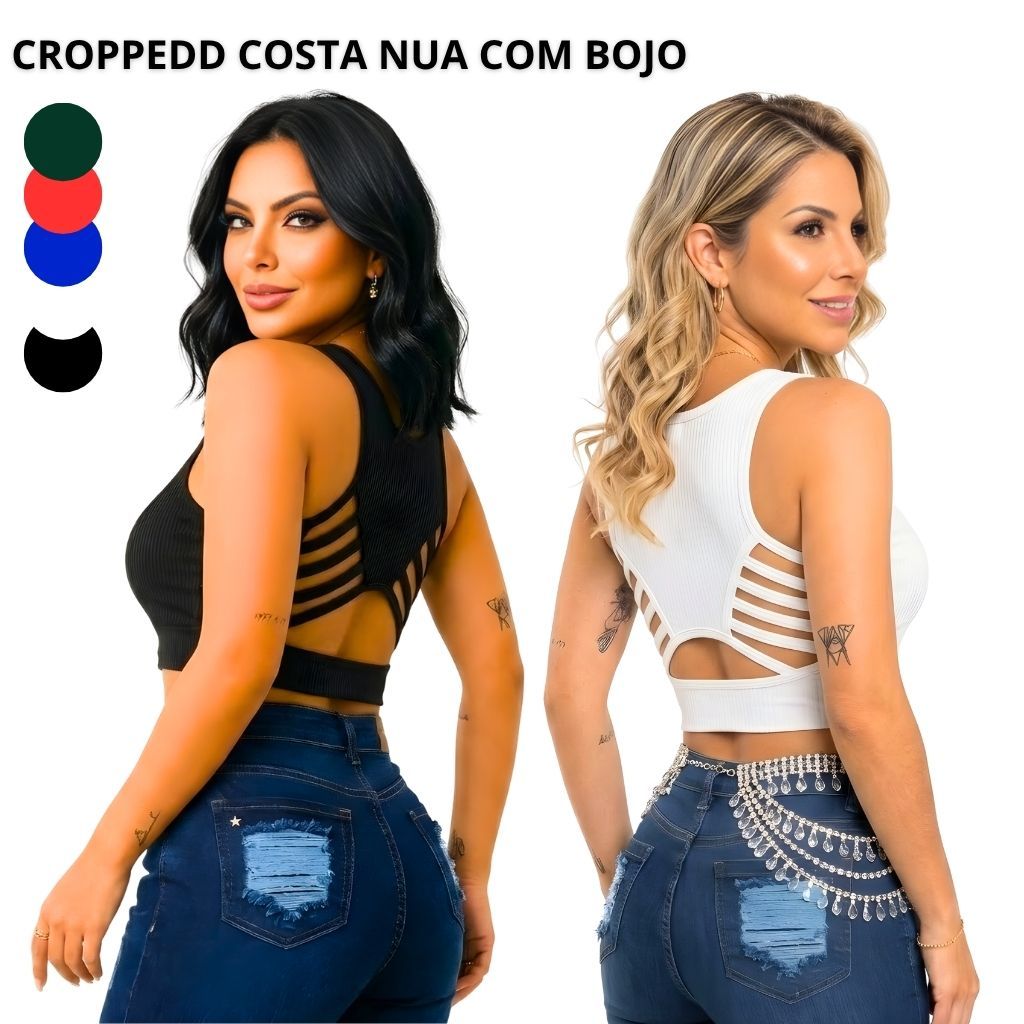 Kit2 Blusa Cropped Top Costa Nua Canelado Feminino com Bojo Detalhe com Alças Larga e Tecido Premium