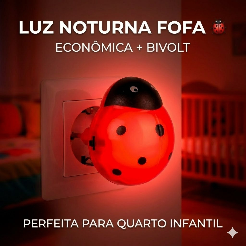Abajur Para Quarto Infantil Mini Luminária Joaninha Luz Noturna Moment