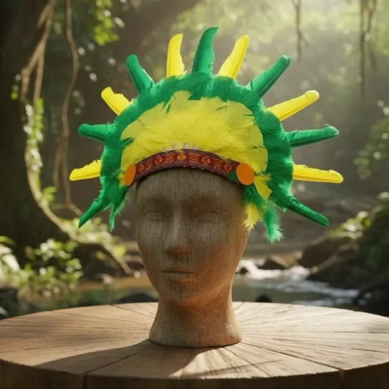 Cocar De Índio Indígena Cores Do Brasil | Fantasia | Caracterização | Jogo | Copa Do Mundo | Verde E Amarelo | Penas