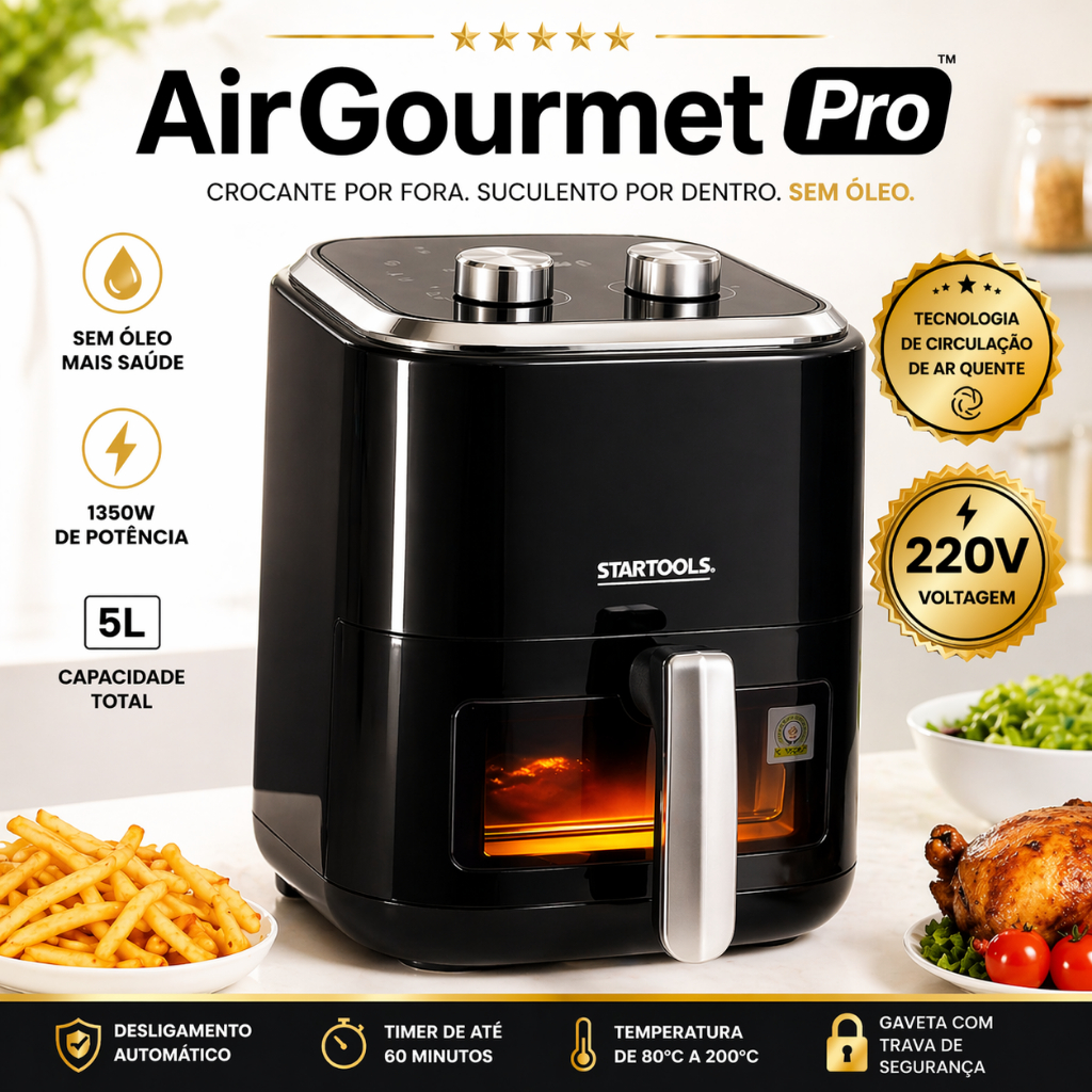 Fritadeira Sem Óleo 5L Air Fryer 220V · Capacidade Grande Preta Cozinha Saudável Antiaderente Assar