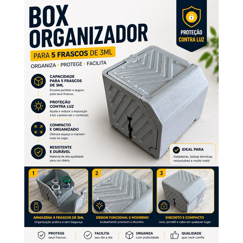 Box Organizador para Frascos 3ml | Porta Vial para 5 Frascos | Protetor de Luz para Geladeira em Oferta na Shopee